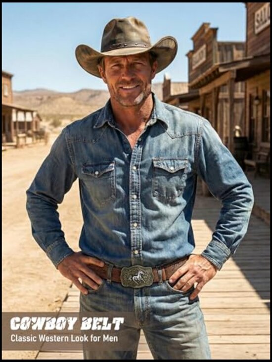 Western Cowboy Belt Set with Removable Buckles PU Leather Strap main image 5